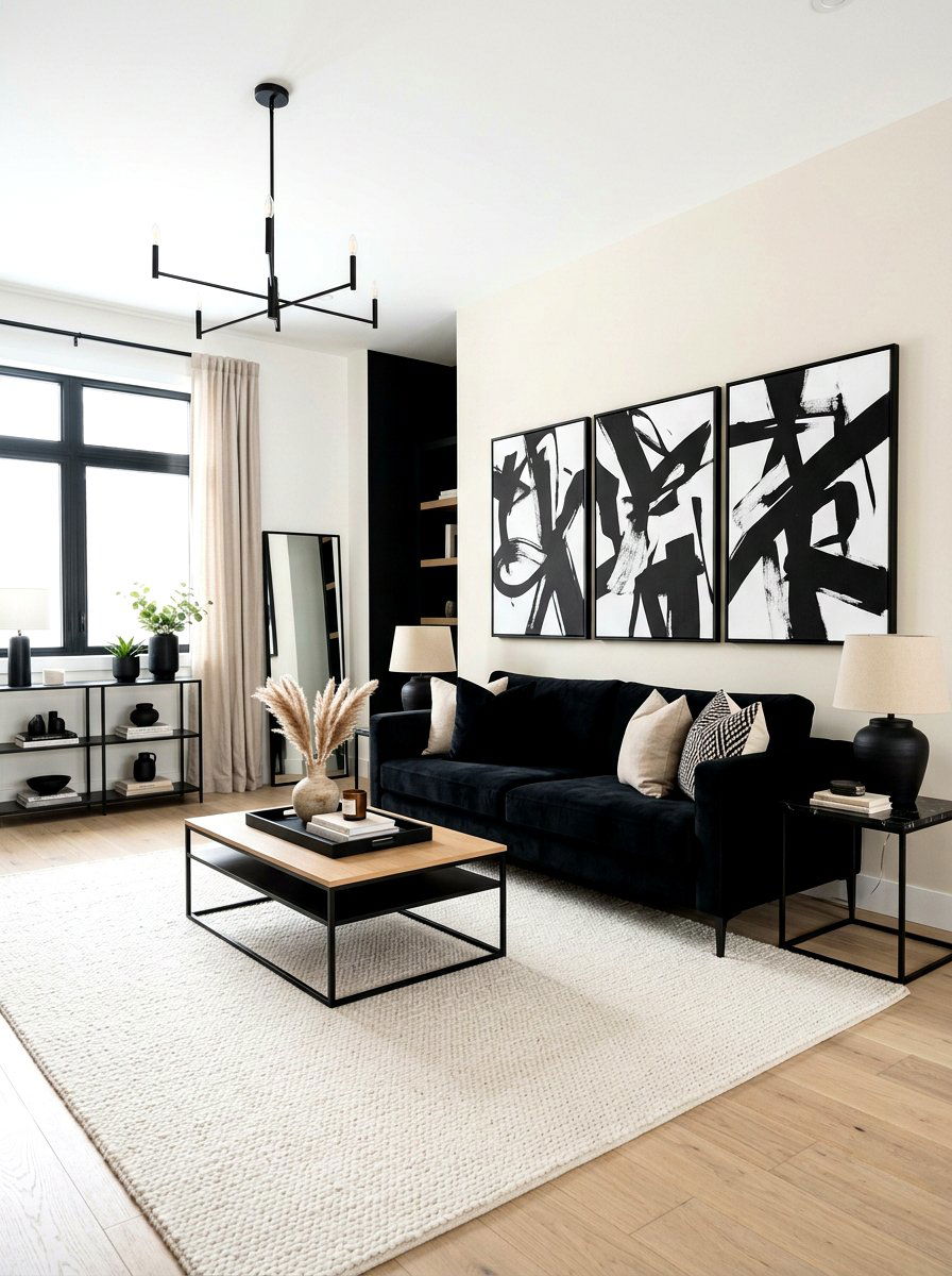 High Contrast Black And Beige Living Room - 30 black and beige living room ideas