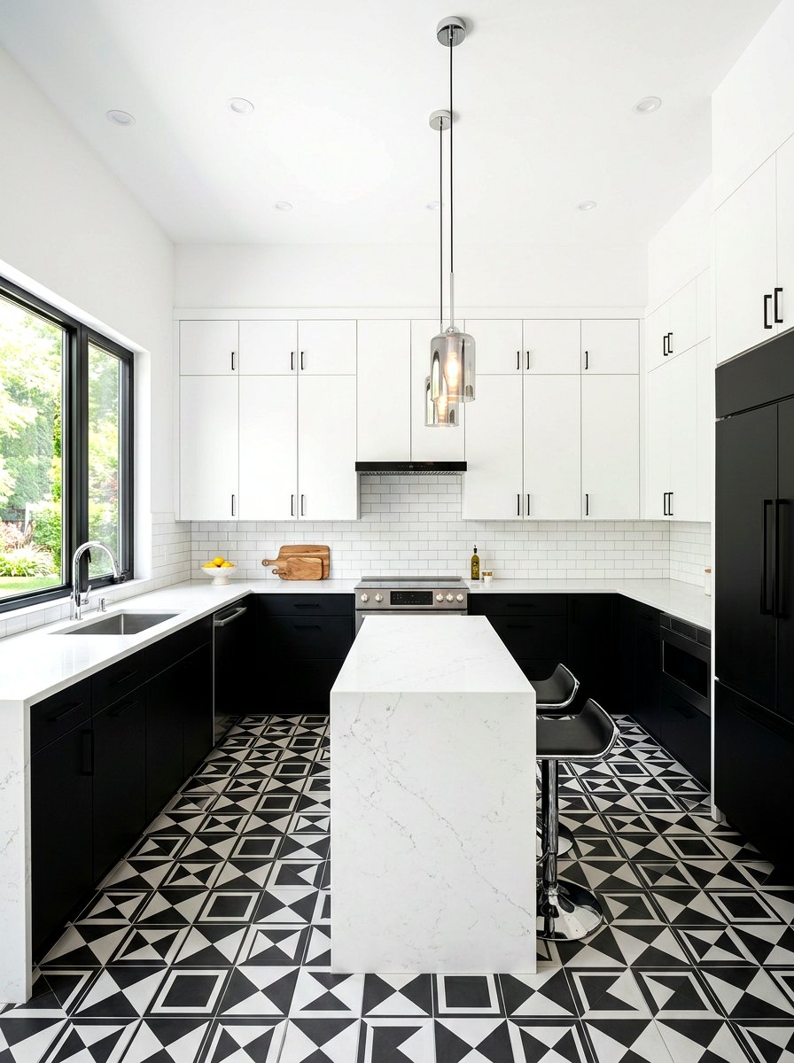 High Contrast Black And White Kitchen - 30 retro kitchen ideas