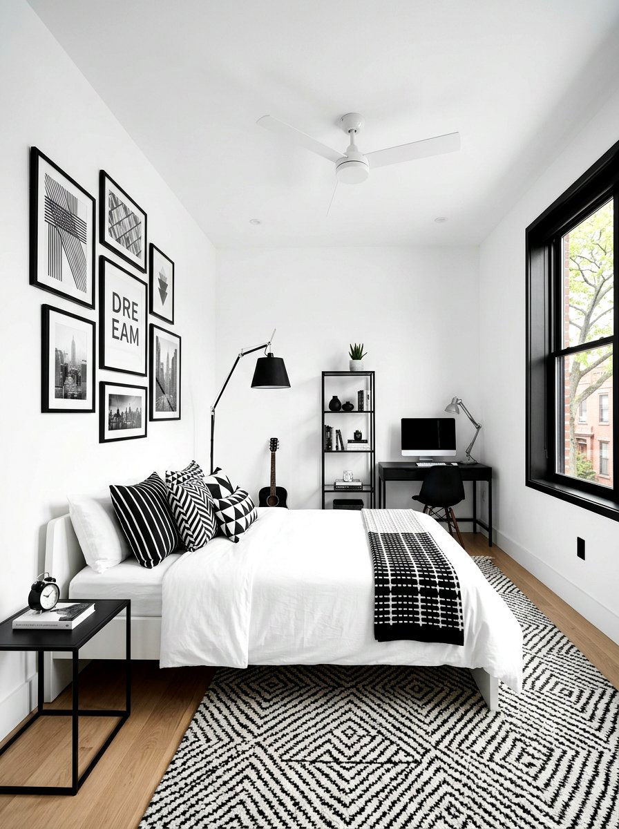 High Contrast Black And White - 30 minimalist teen room ideas