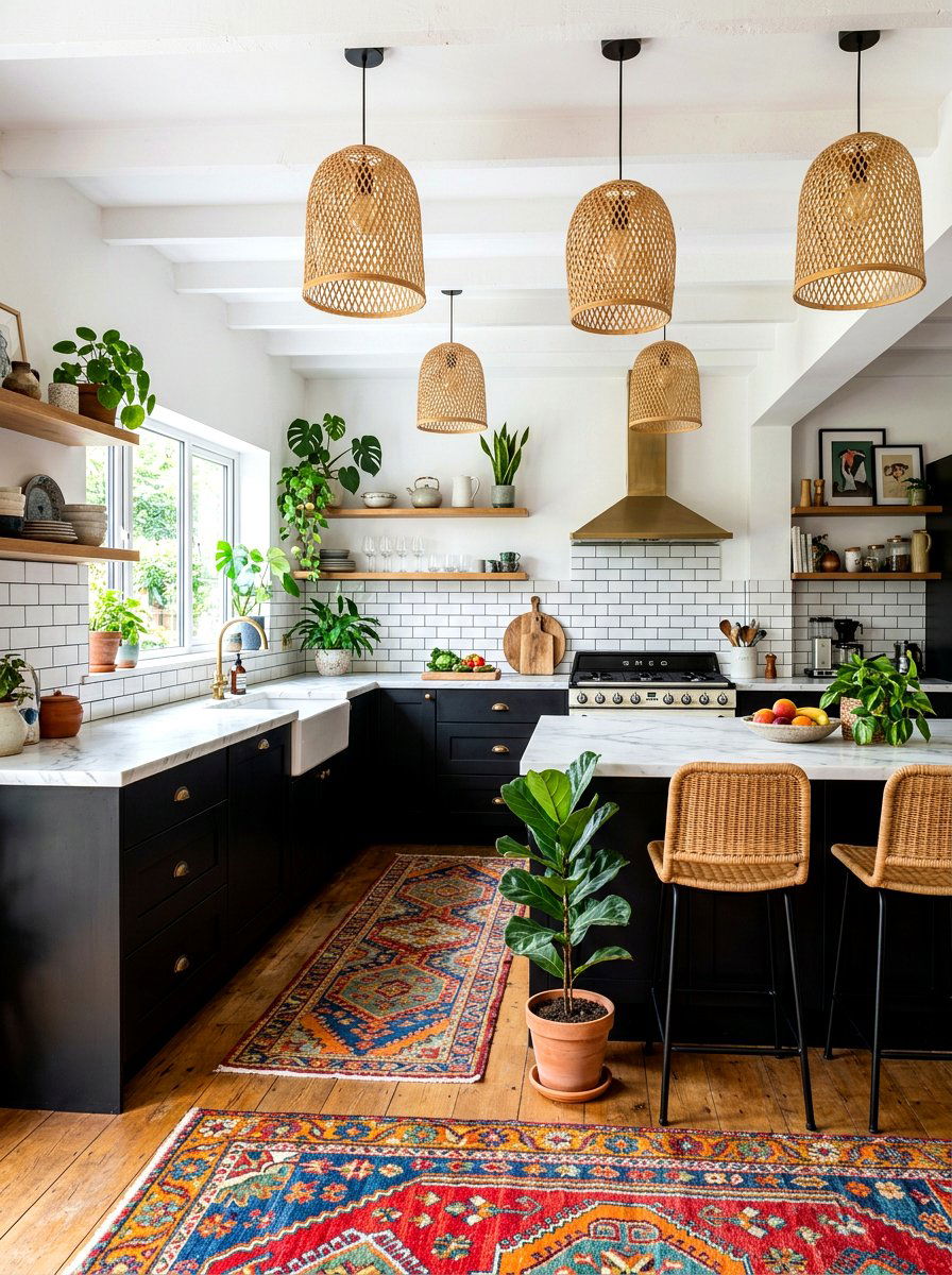 High Contrast Boho Kitchen - 30 boho kitchen ideas