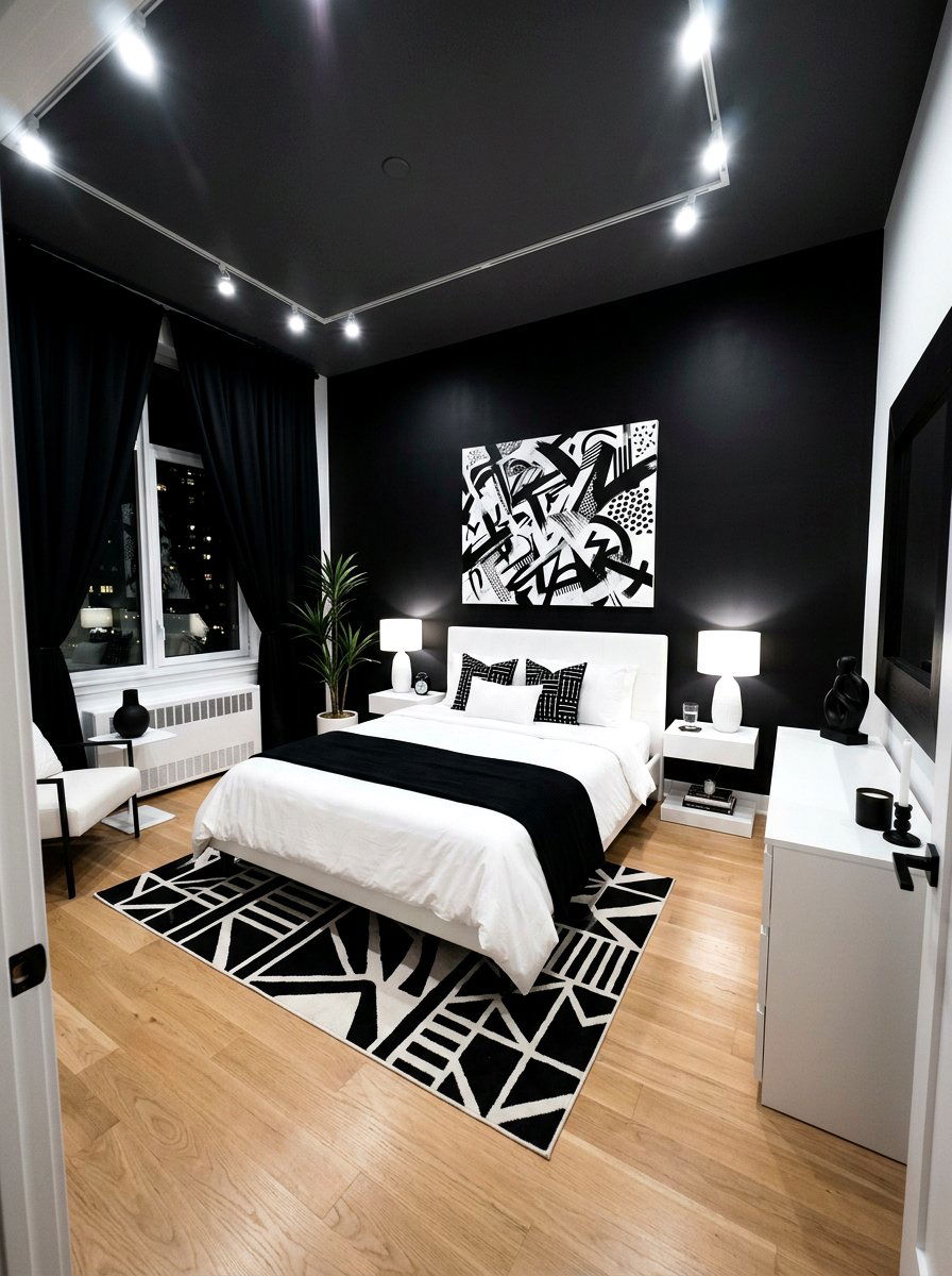 High Contrast Dark Bedroom - 30 dark bedroom ideas