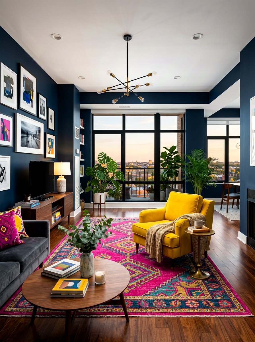 High Contrast Living Room - 30 jewel tone living room ideas