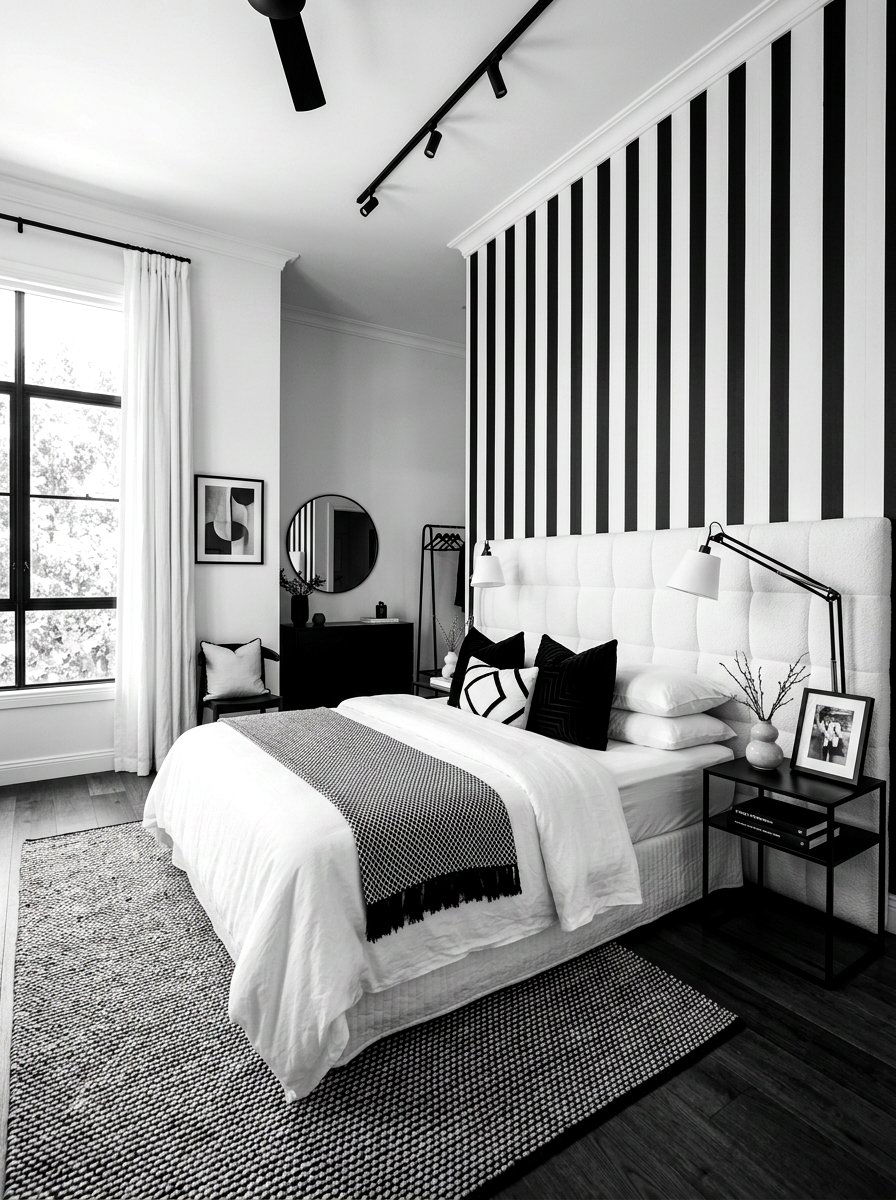 High Contrast Monochrome Bedroom - 30 art deco bedroom ideas
