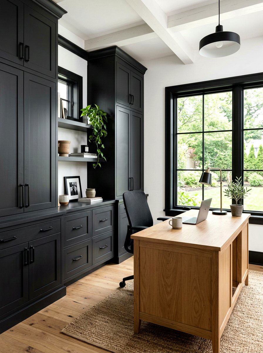 High Contrast Office - 30 farmhouse home office ideas