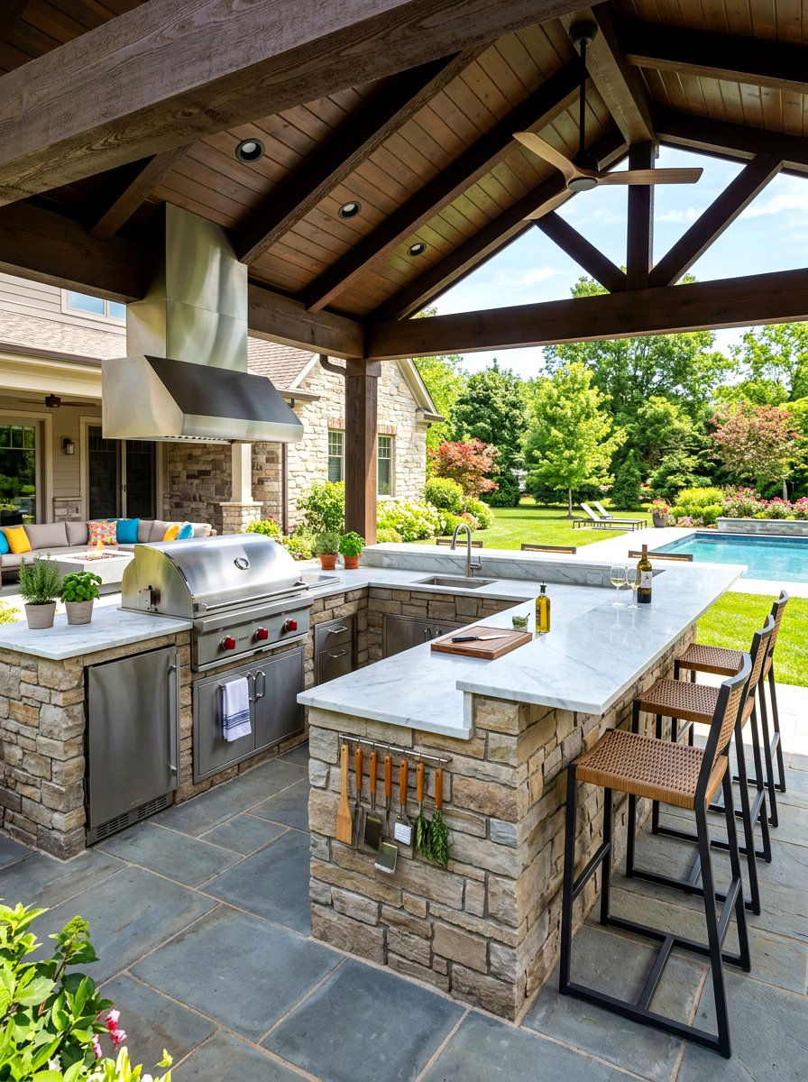 High End Outdoor Kitchen - 30 quiet luxury backyard ideas
