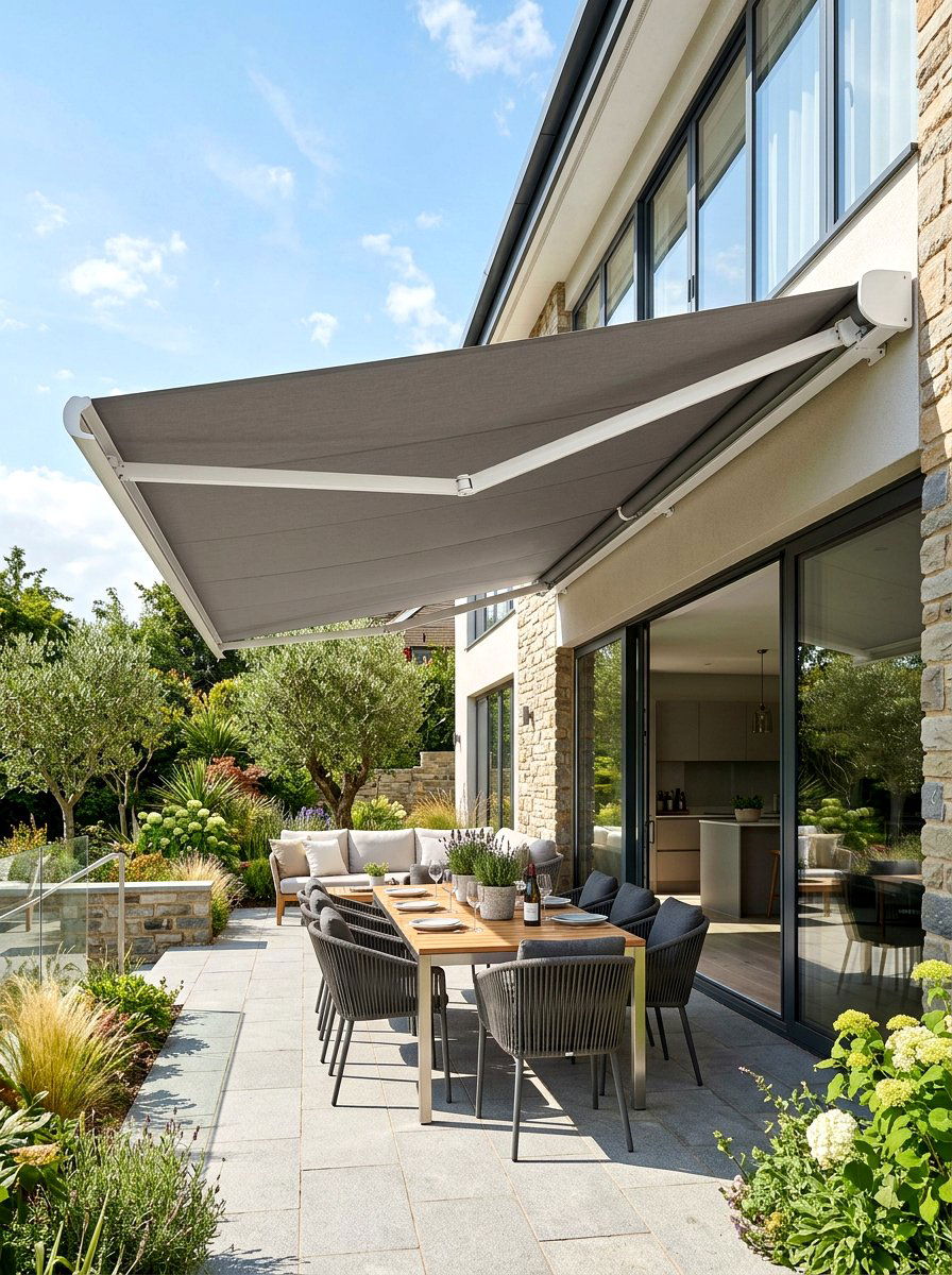 High End Retractable Awnings - 30 quiet luxury backyard ideas