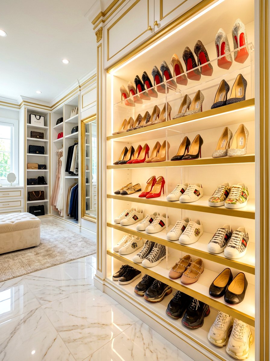 High End Shoe Display - 30 glass cabinet decor ideas