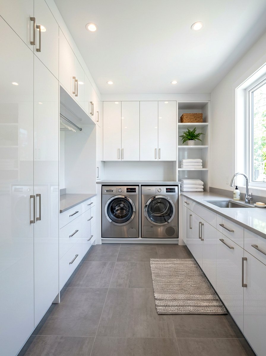 High Gloss Cabinetry Laundry Room - 30 side by side laundry ideas