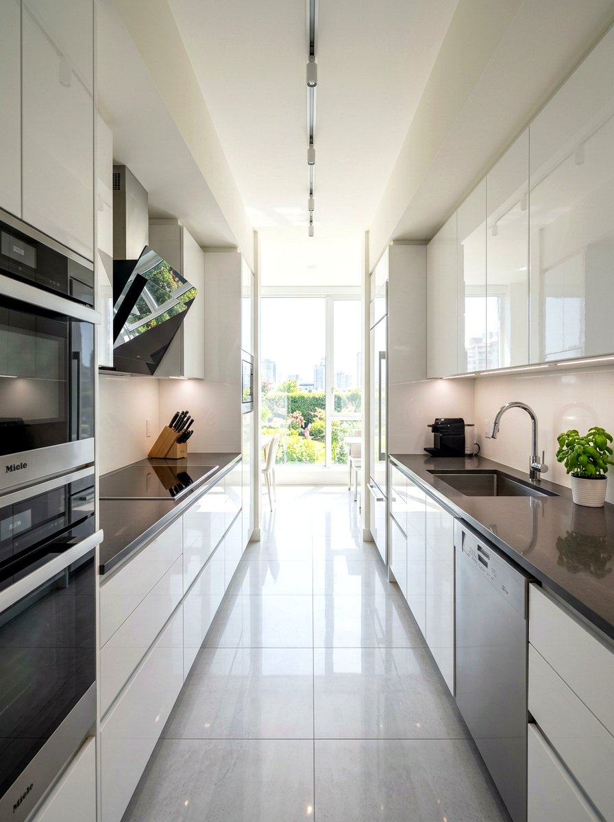 High Gloss Galley Kitchen - 30 cozy galley kitchen ideas