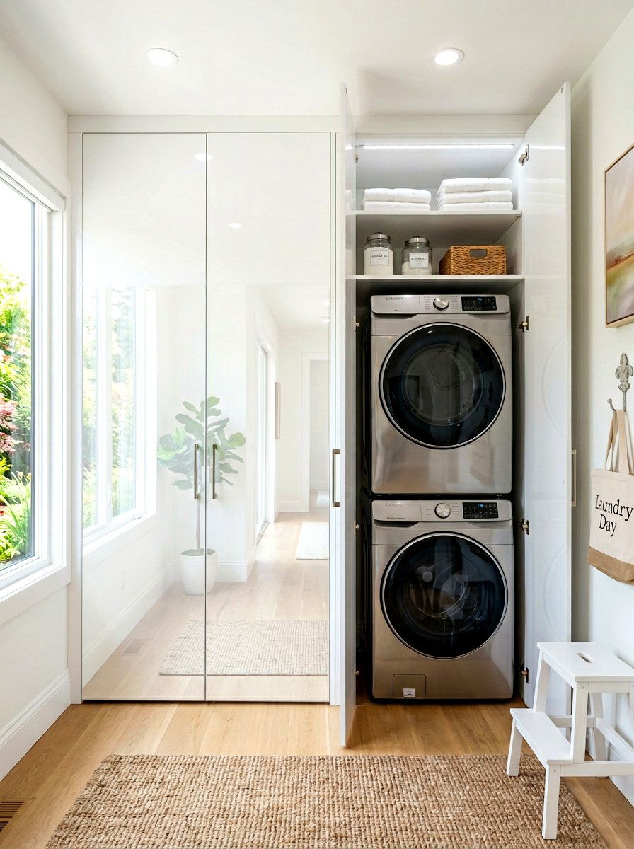 High Gloss Laundry Closet - 30 stacked laundry closet ideas