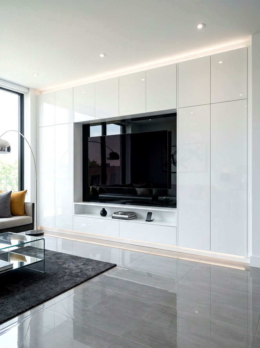 High Gloss Media Wall - 30 built in media wall ideas