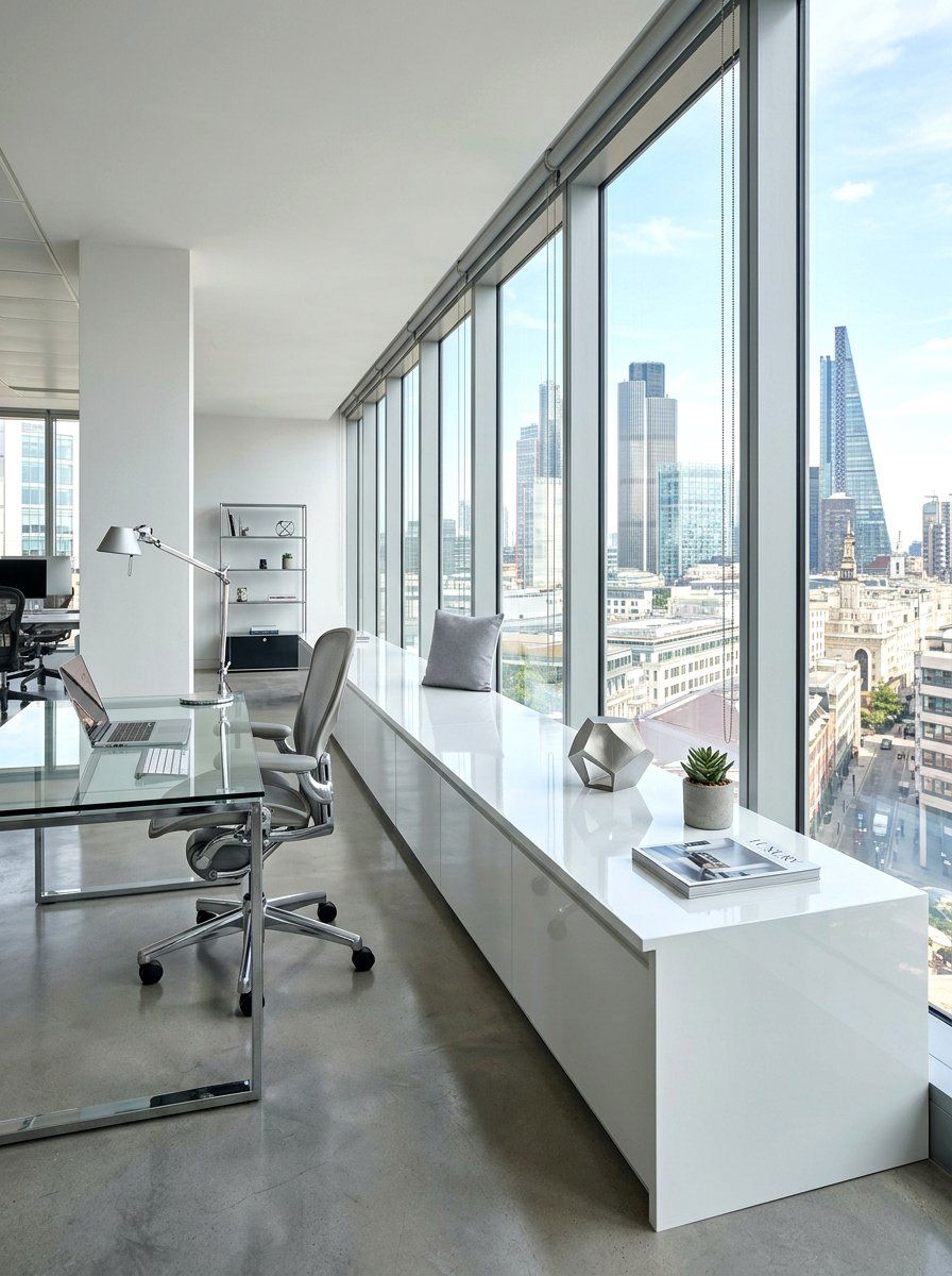 High Gloss Modern Office Window Bench - 30 office window seat ideas