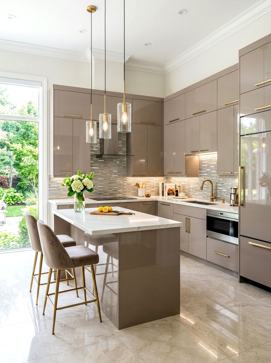 High Gloss Taupe Kitchen Cabinets - 30 taupe kitchen ideas