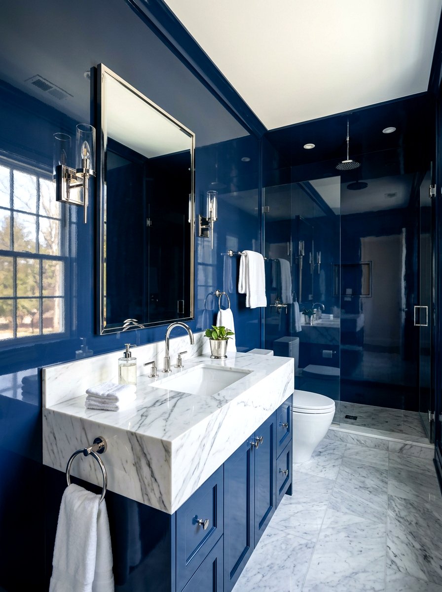 High Gloss Walls - 30 maximalist bathroom ideas