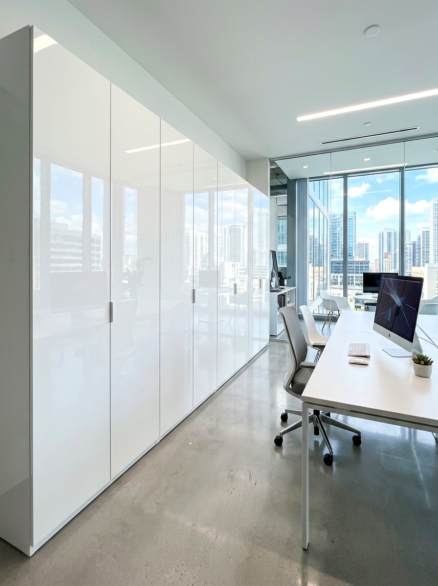 High Gloss White Office Cabinets - 30 white office built in ideas