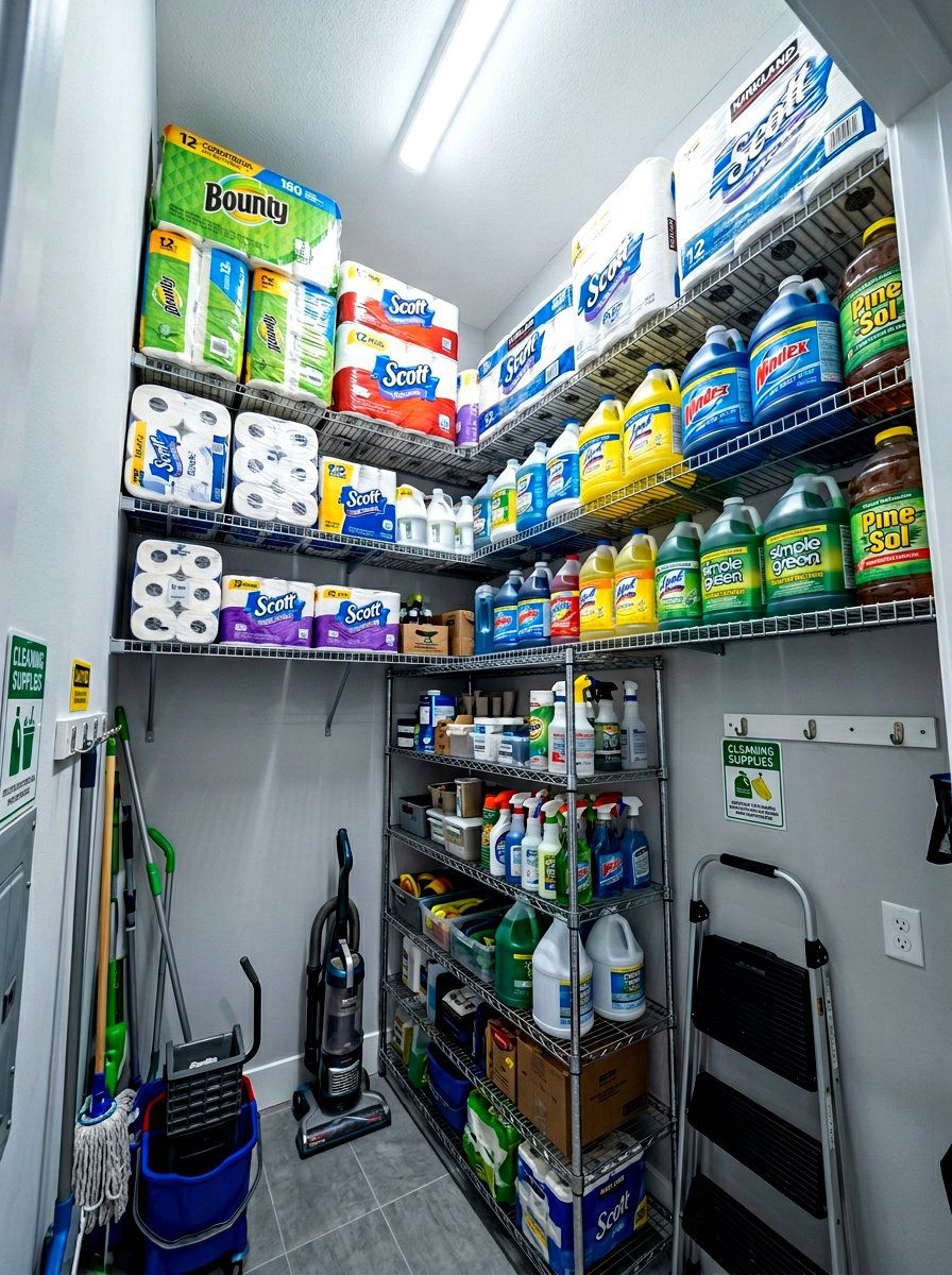High Shelf Bulk Storage - 30 cleaning closet organization ideas