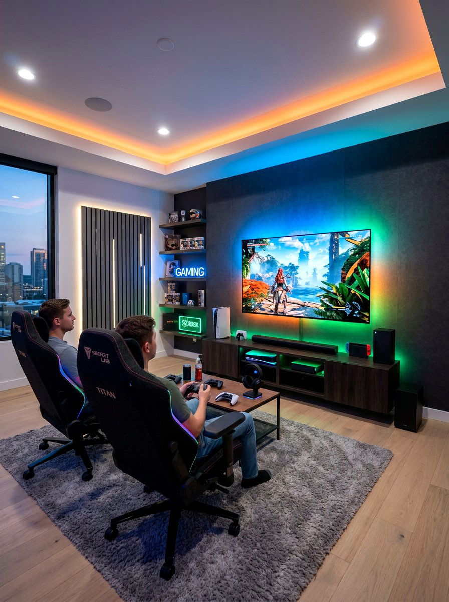 High Tech Console Gaming Room - 30 game room ideas