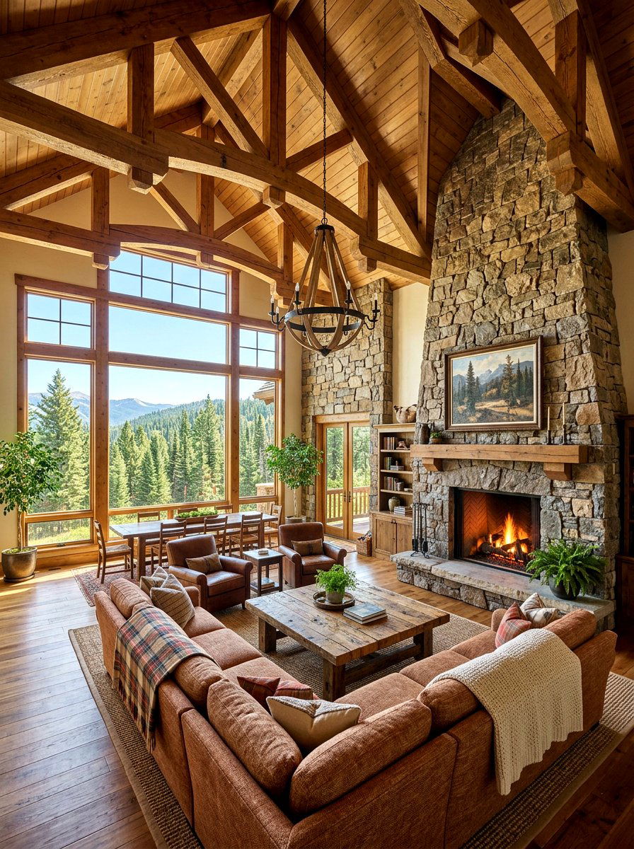 High Vaulted Ceiling - 30 rustic living room ideas
