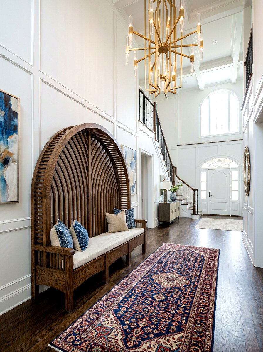 High back arched bench - 30 sculptural entry bench ideas