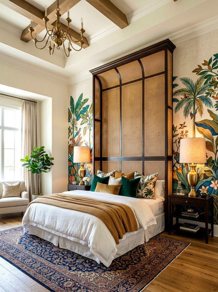 High back headboard - 30 cane headboard ideas
