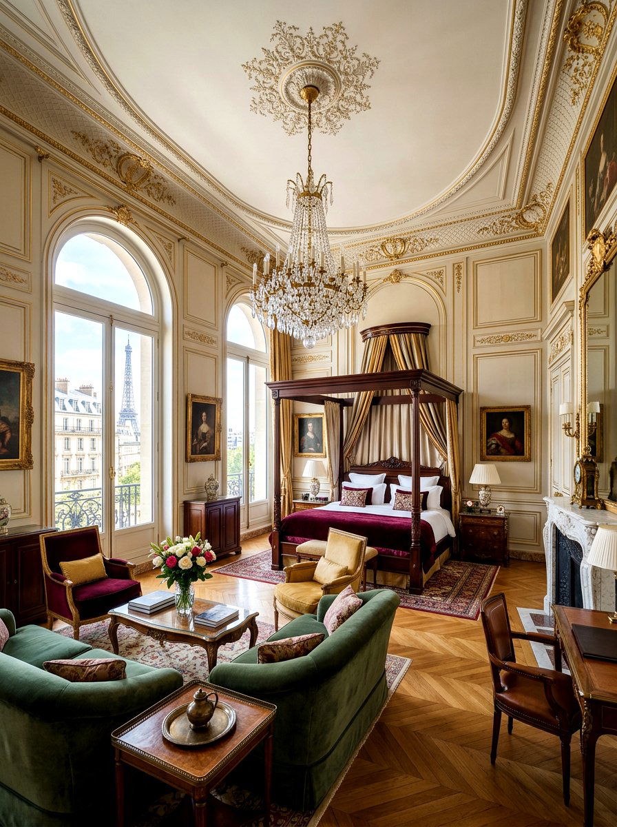 High ceiling grand suite - 30 Parisian hotel bedroom ideas