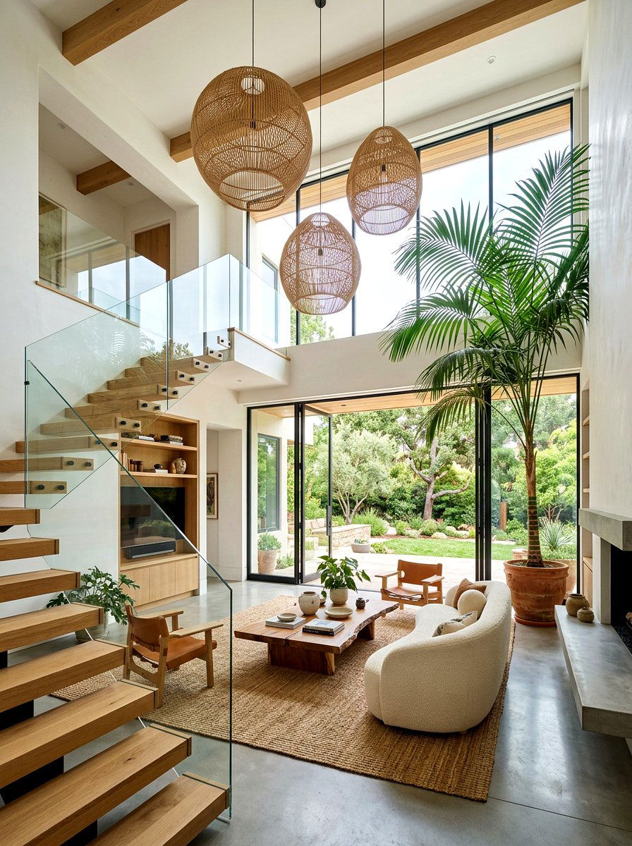 High ceiling living room - 30 organic modern living room ideas