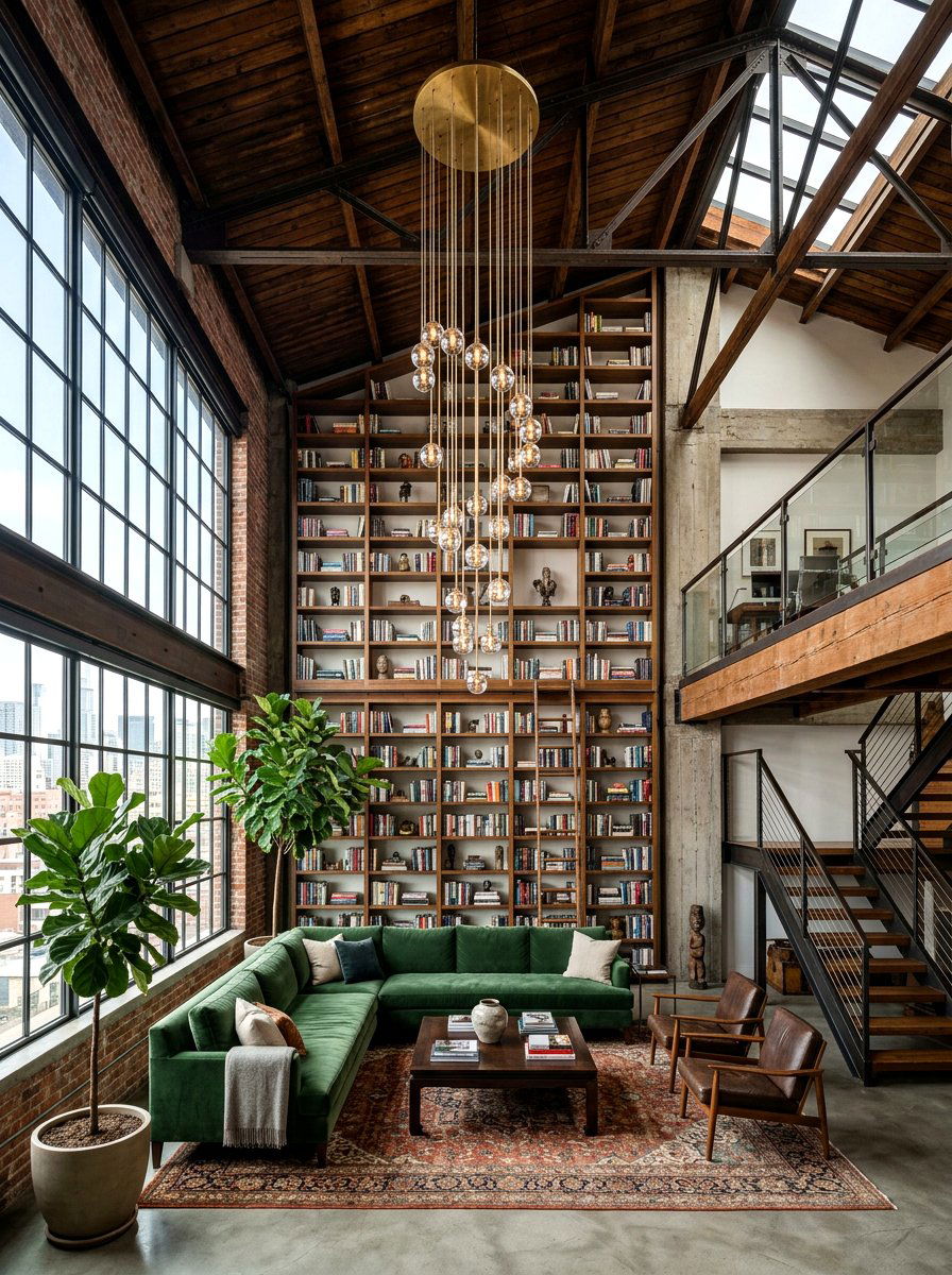 High ceiling loft decor - 30 loft living room ideas