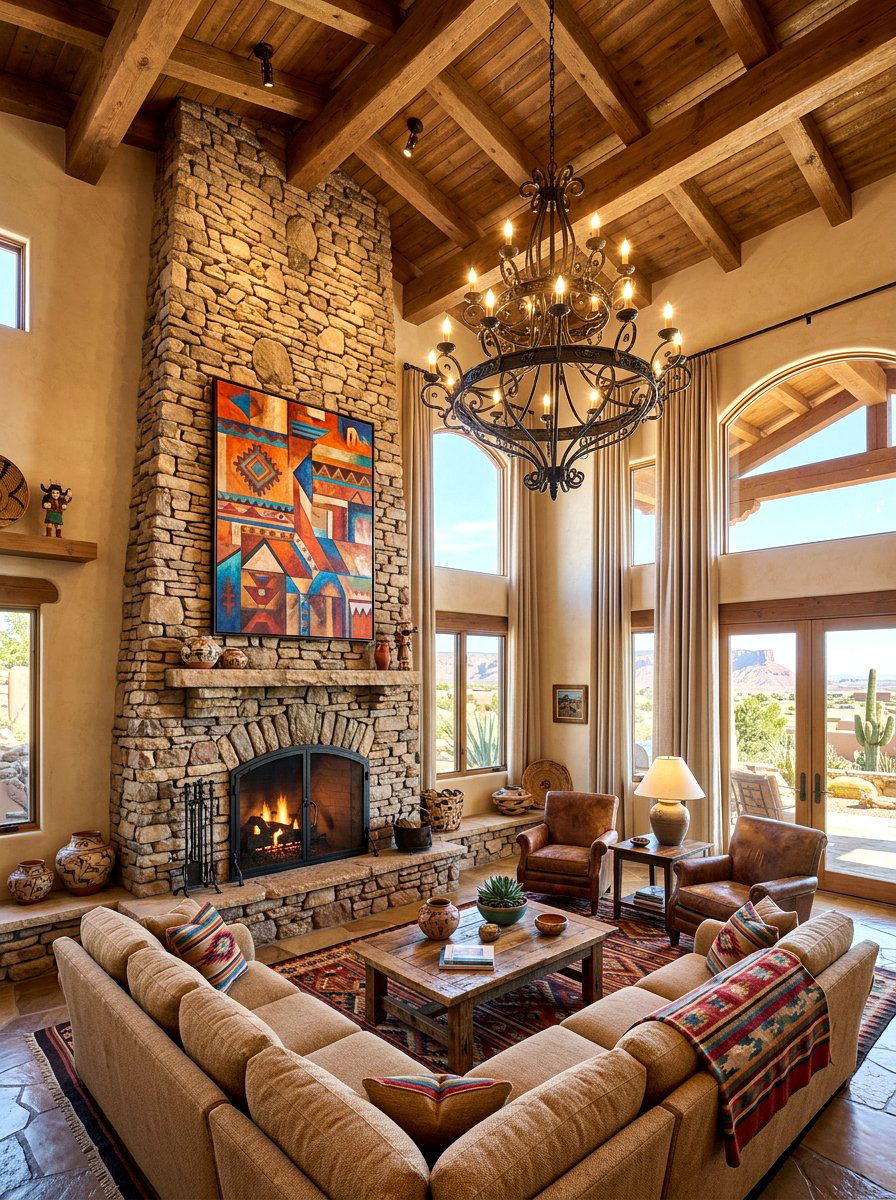 High ceiling southwest living room - 30 southwestern living room ideas