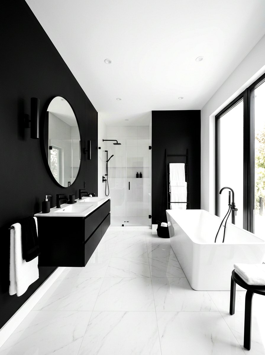 High contrast black and white bathroom - 30 black and white bathroom ideas