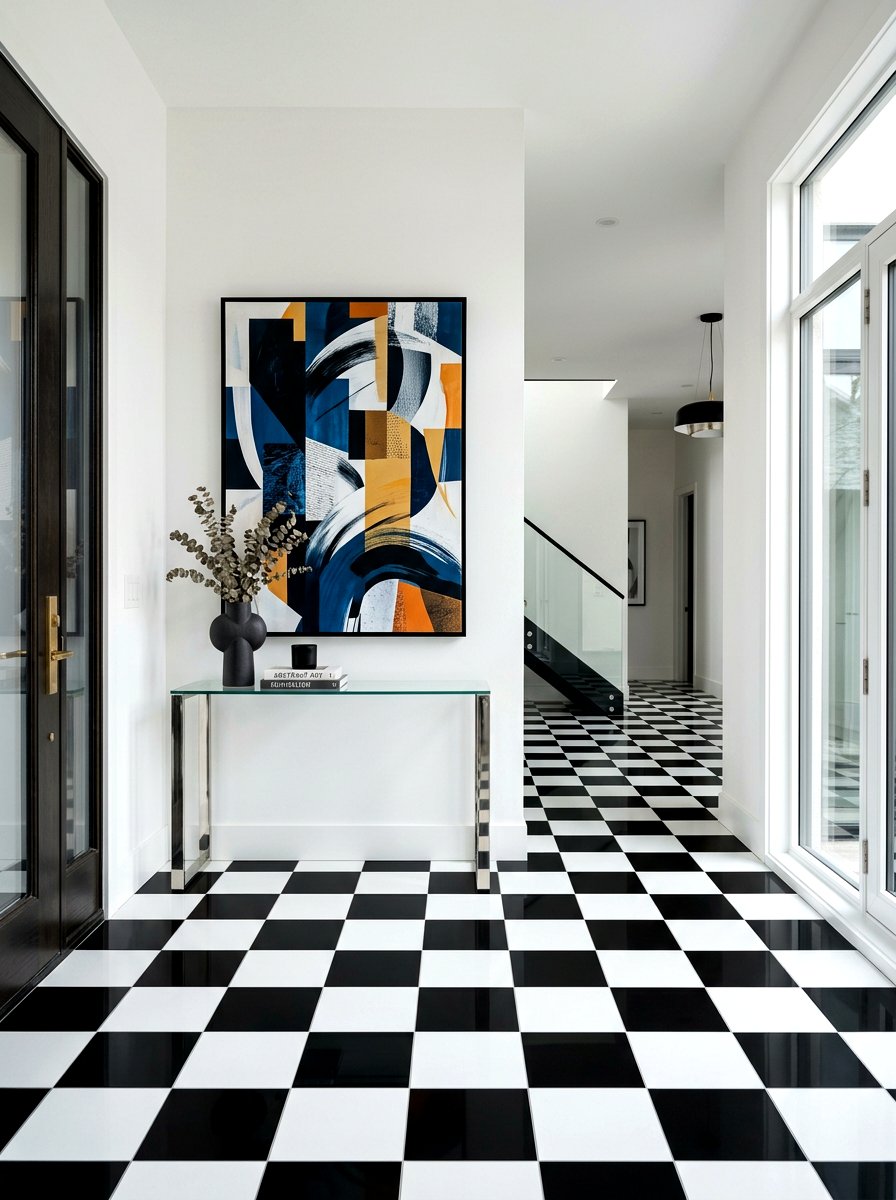 High contrast checkered foyer - 30 checkerboard foyer floor ideas