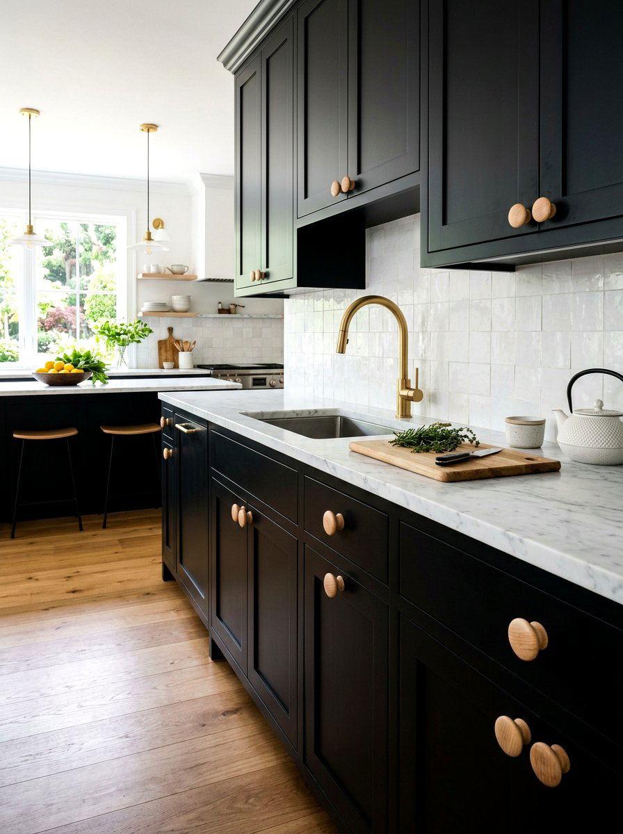 High contrast wood knob - 30 wood knob kitchen ideas