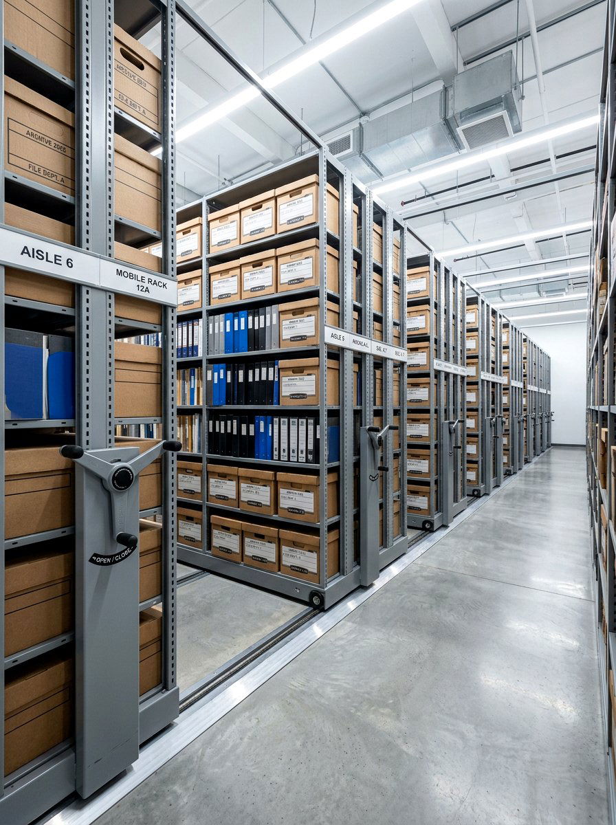 High density mobile shelving - 30 home archive room ideas