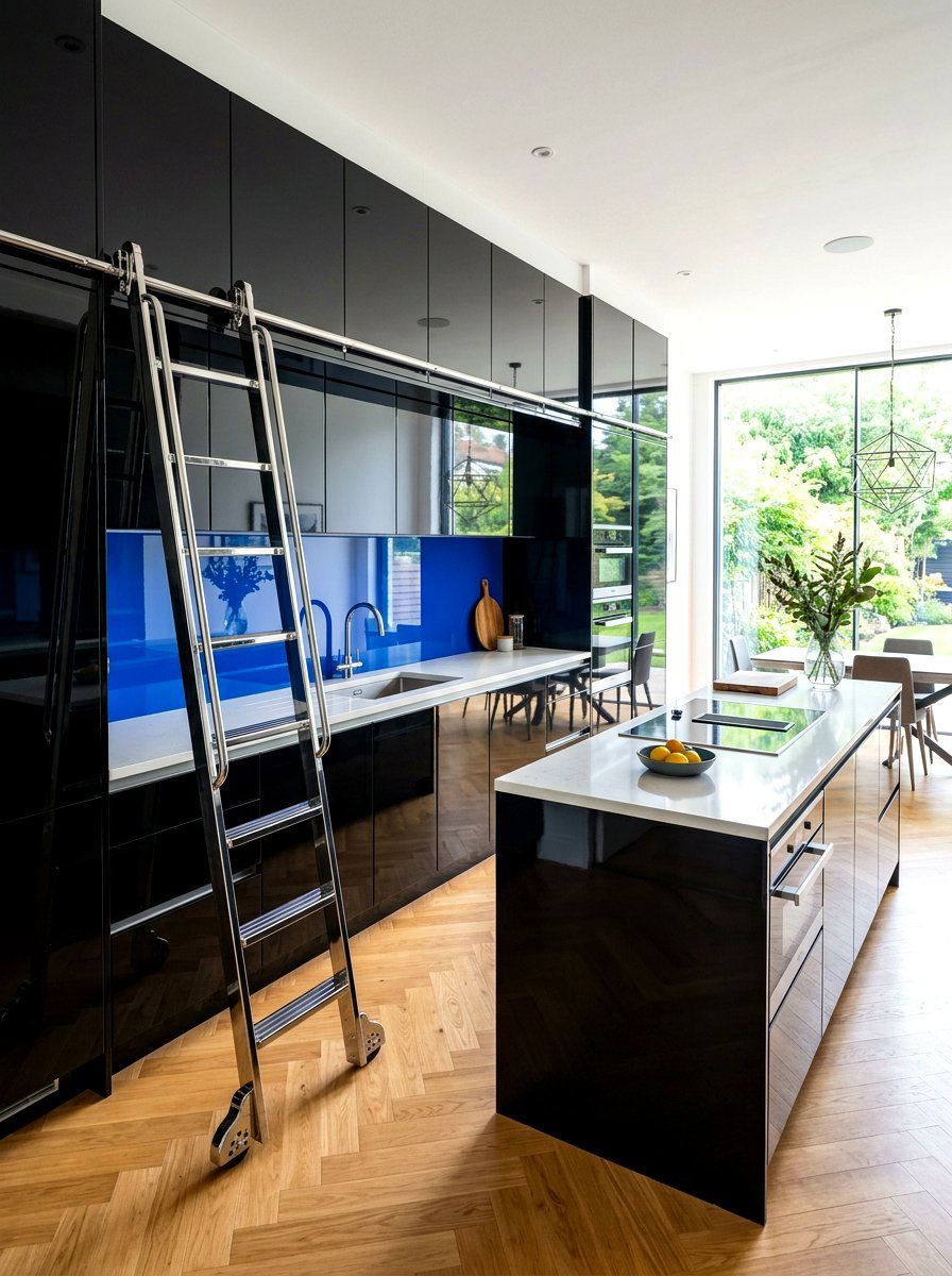 High gloss kitchen ladder - 30 library ladder kitchen ideas