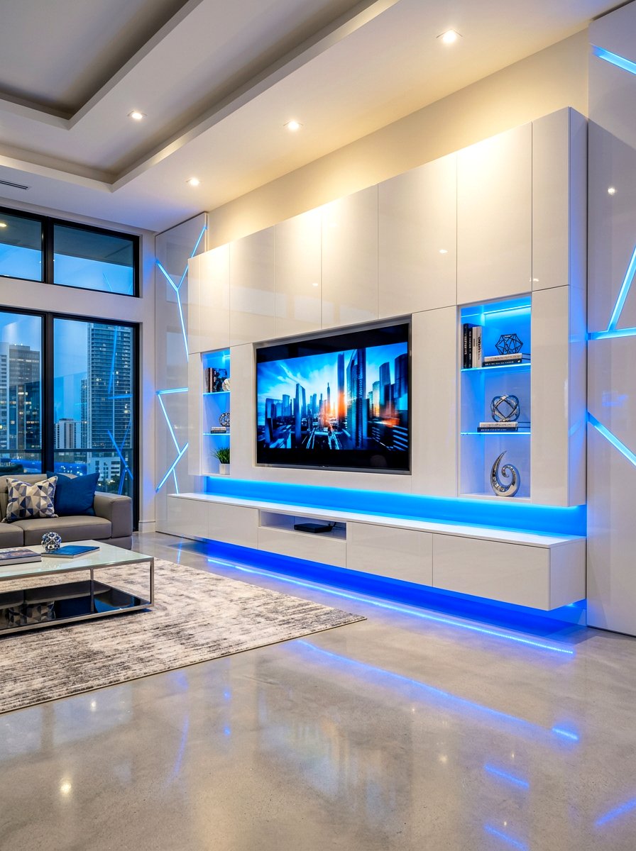 High gloss media wall finish - 30 media wall ideas