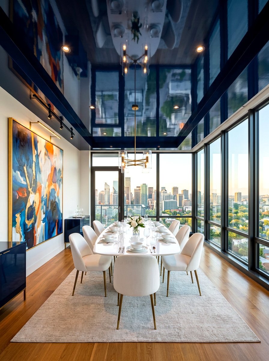 High gloss navy ceiling - 30 moody ceiling paint ideas