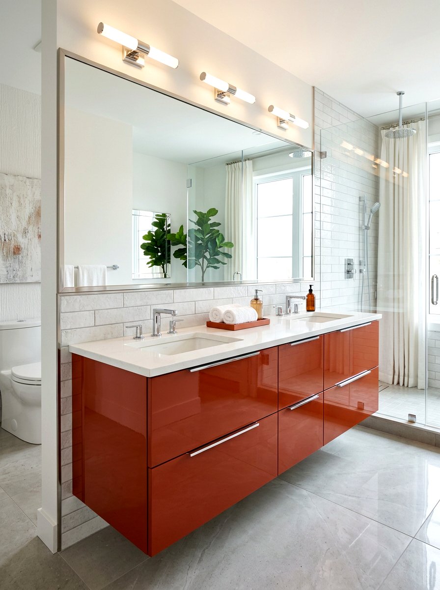 High gloss terracotta vanity - 30 terracotta bathroom vanity ideas