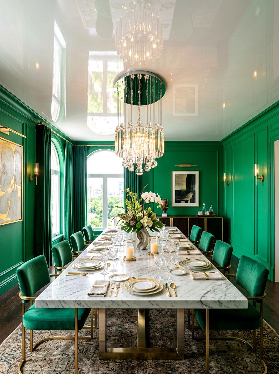 High gloss white dining room ceiling - 30 painted ceiling dining room ideas