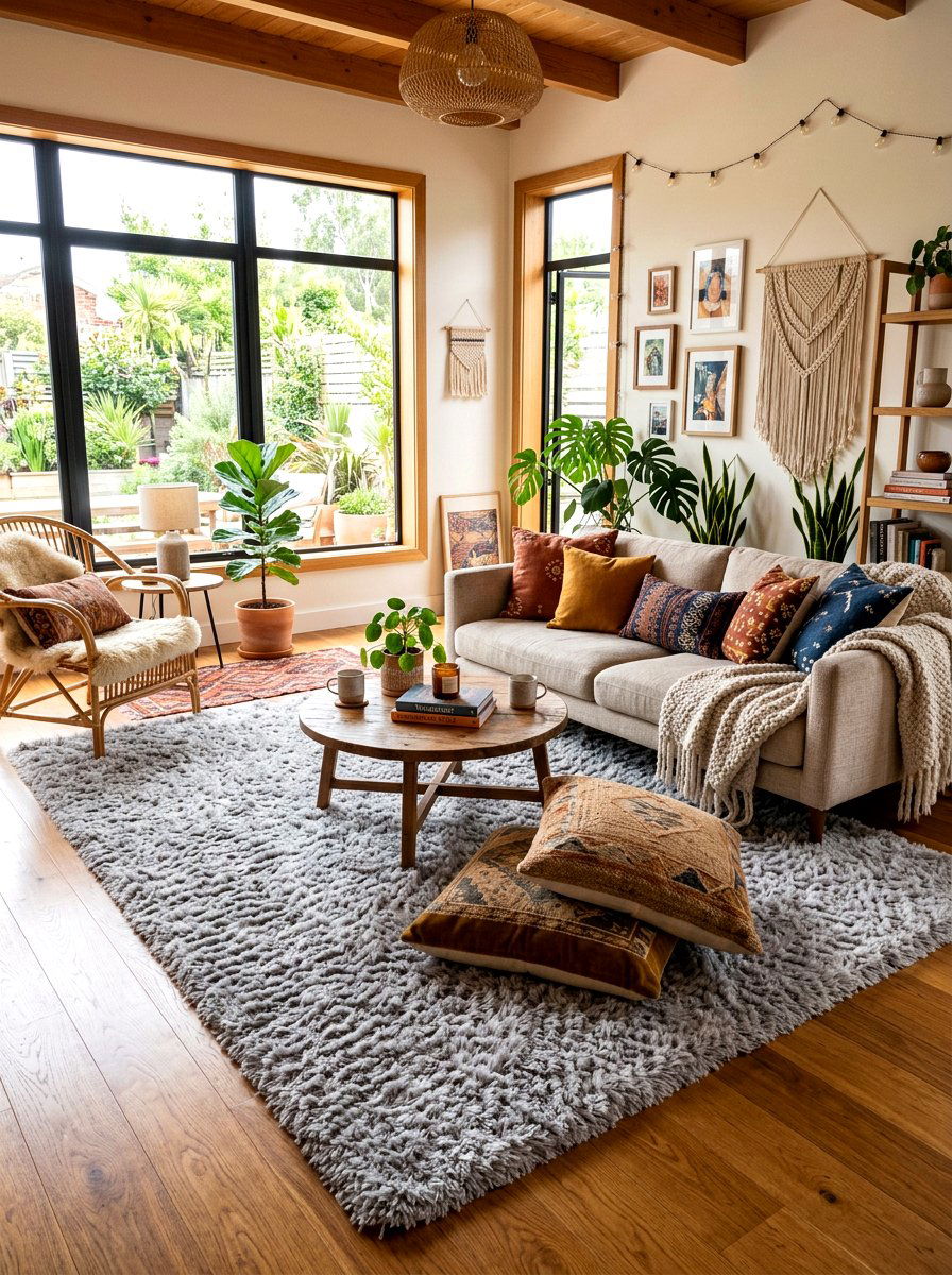 High pile shag rug - 30 acoustic living room ideas