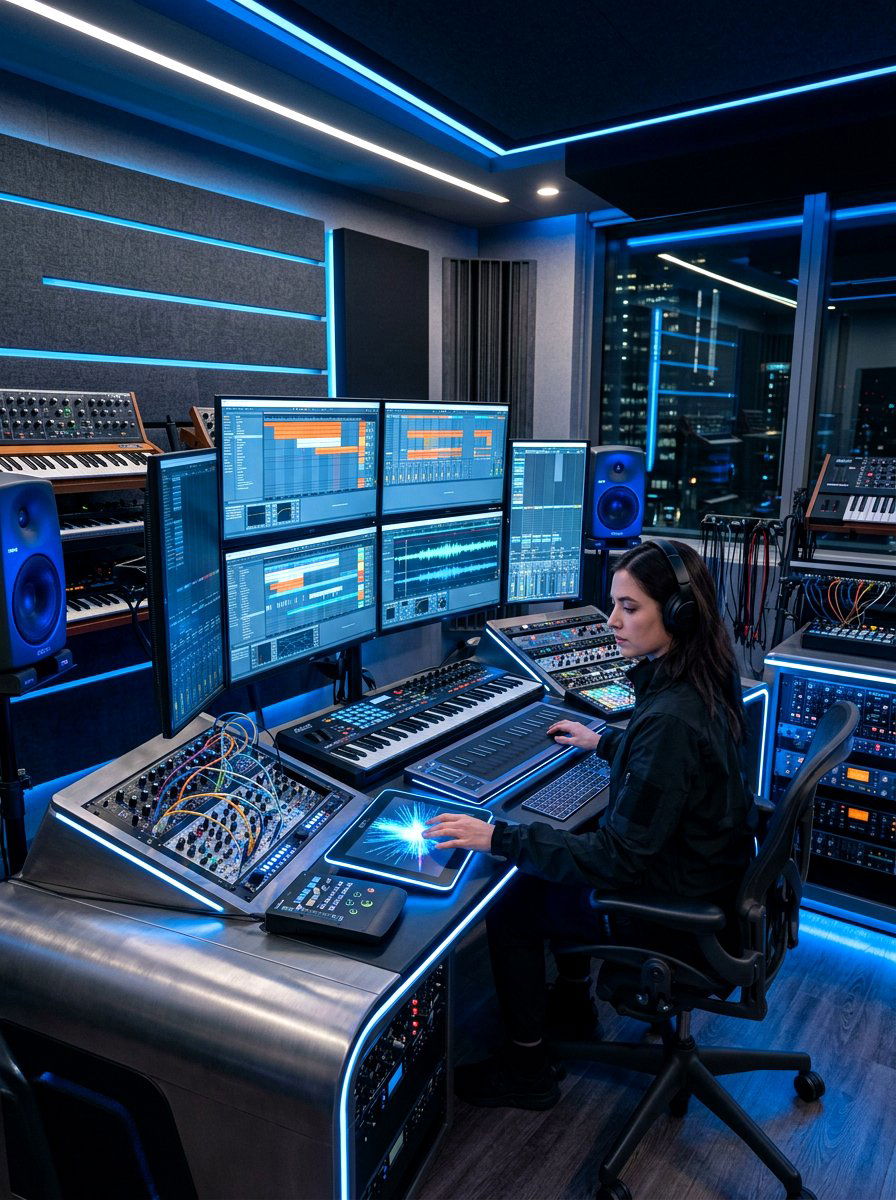 High tech music lab - 30 music room ideas