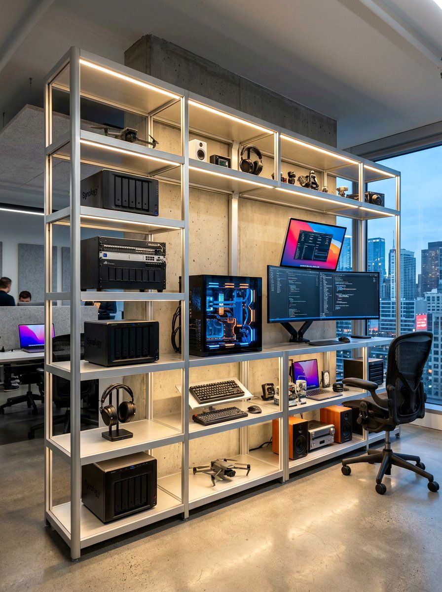 High tech office shelves - 30 home office shelf ideas
