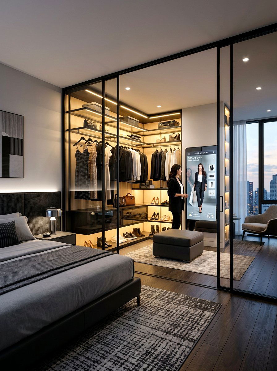 High tech walk in closet bedroom - 30 futuristic glam bedroom ideas