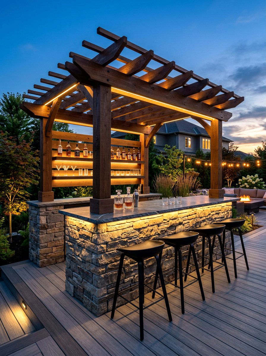 High top pergola bar seating - 30 open pergola seating ideas