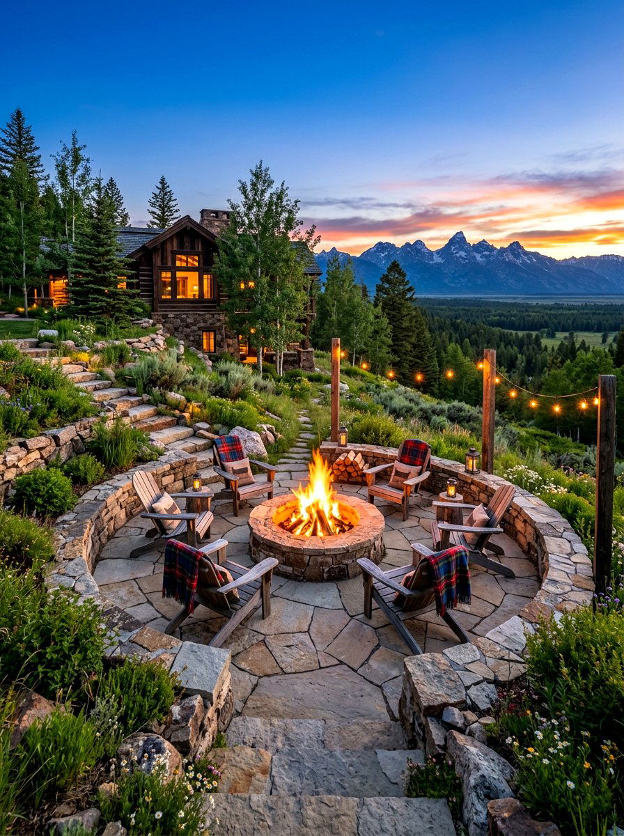 Hillside Fire Pit - 30 sloped yard landscaping ideas