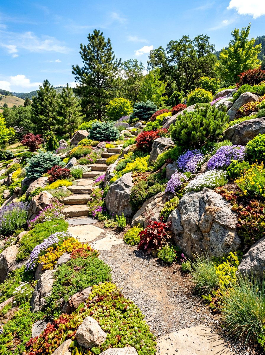 Hillside Rock Garden - 30 front yard rock garden ideas