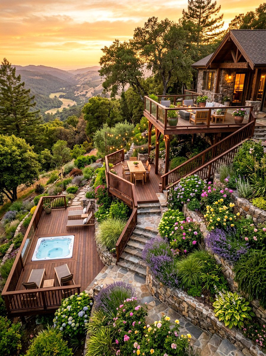 Hillside Tiered Deck - 30 detached deck ideas