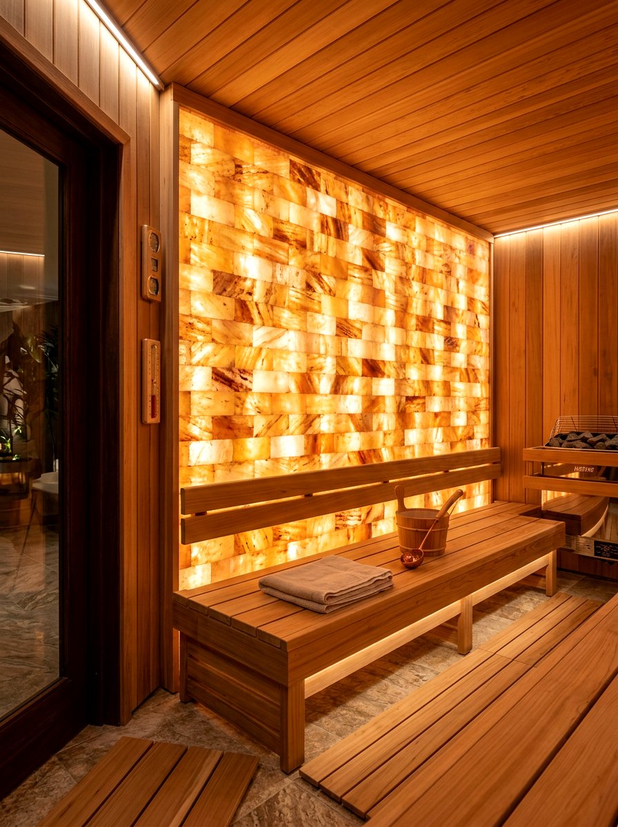 Himalayan Salt Wall Sauna - 30 sauna room ideas