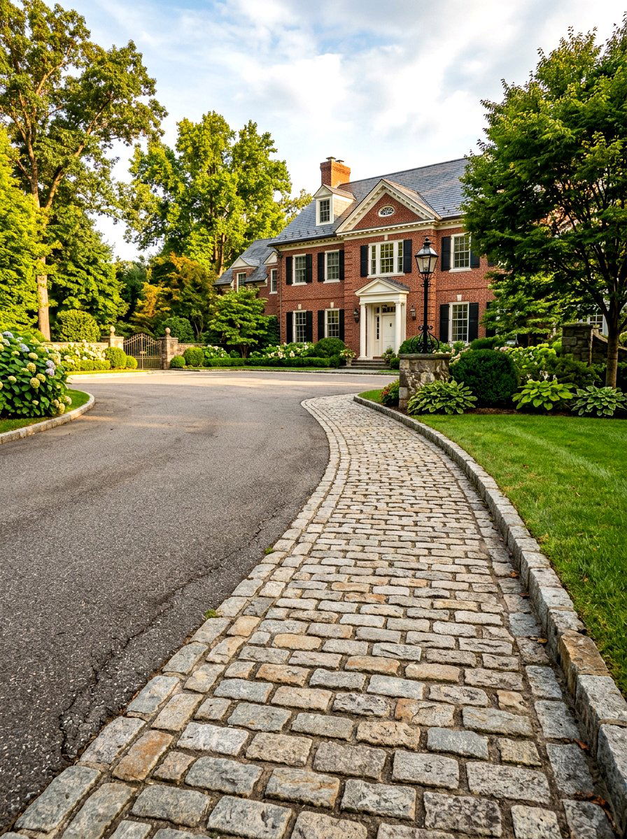 Historic cobblestone driveway edge - 30 stone edging front yard ideas