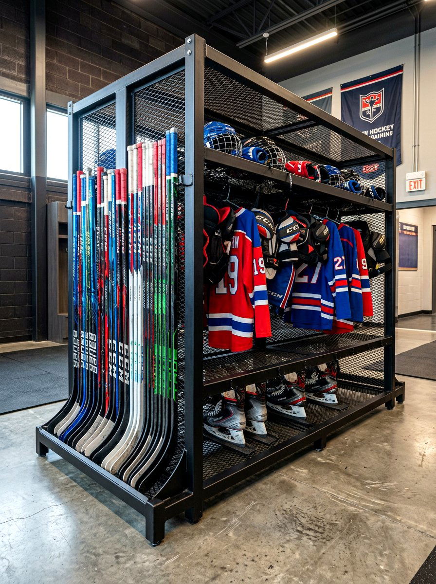Hockey Stick And Equipment Rack - 30 garage sports equipment storage ideas