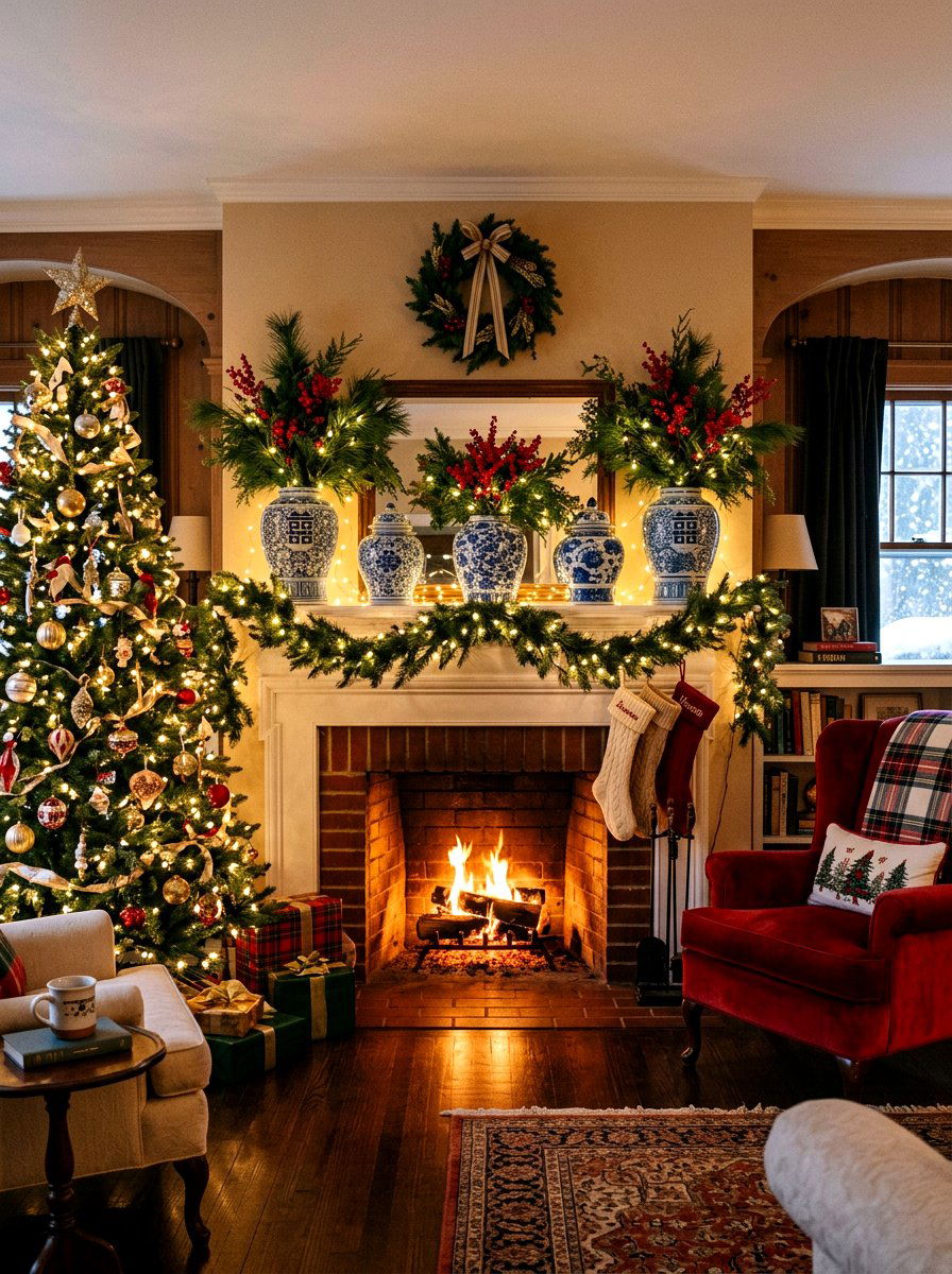 Holiday ginger jar display - 30 ginger jar living room ideas
