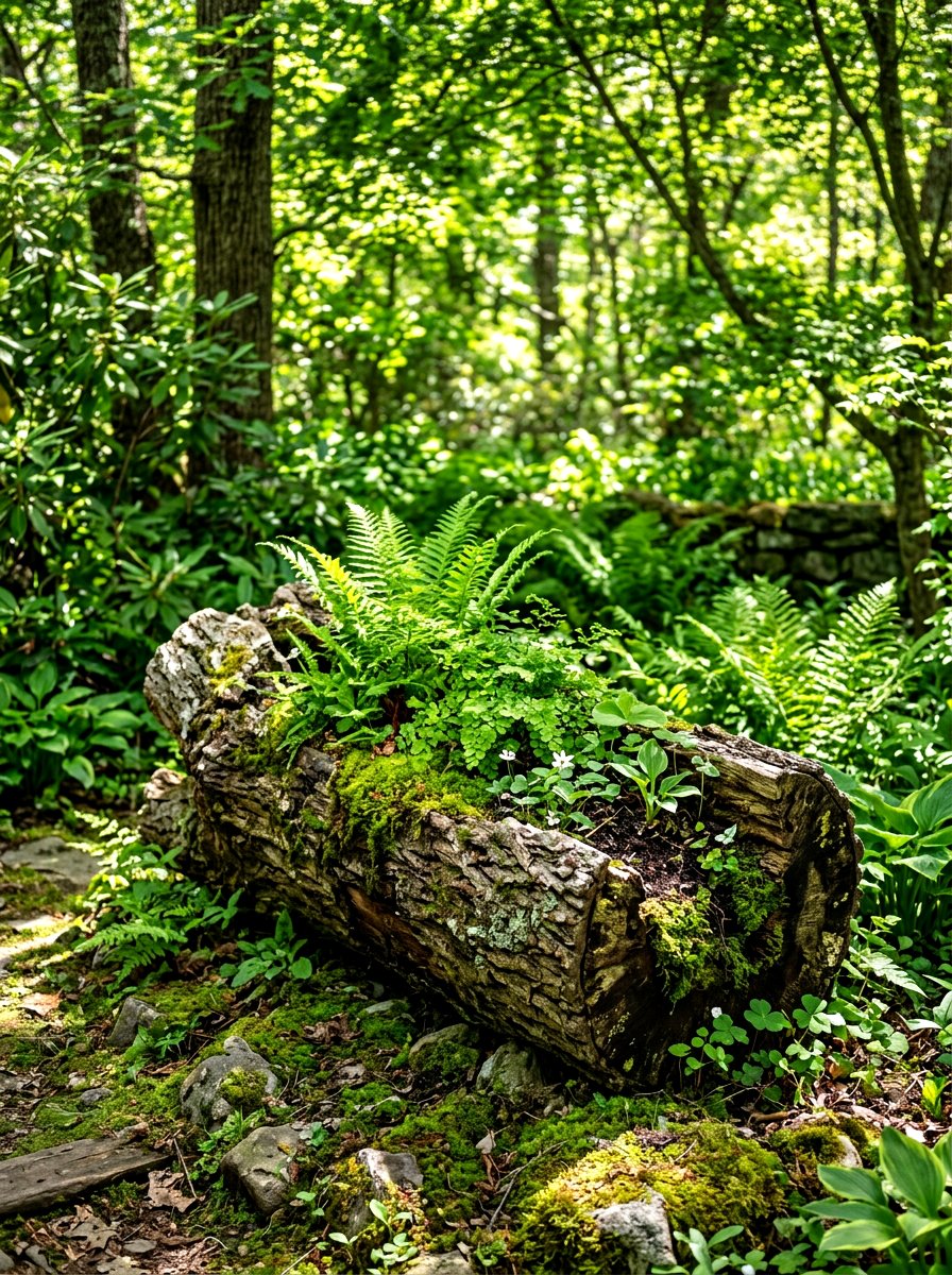 Hollowed Log Planter - 30 rustic container garden ideas